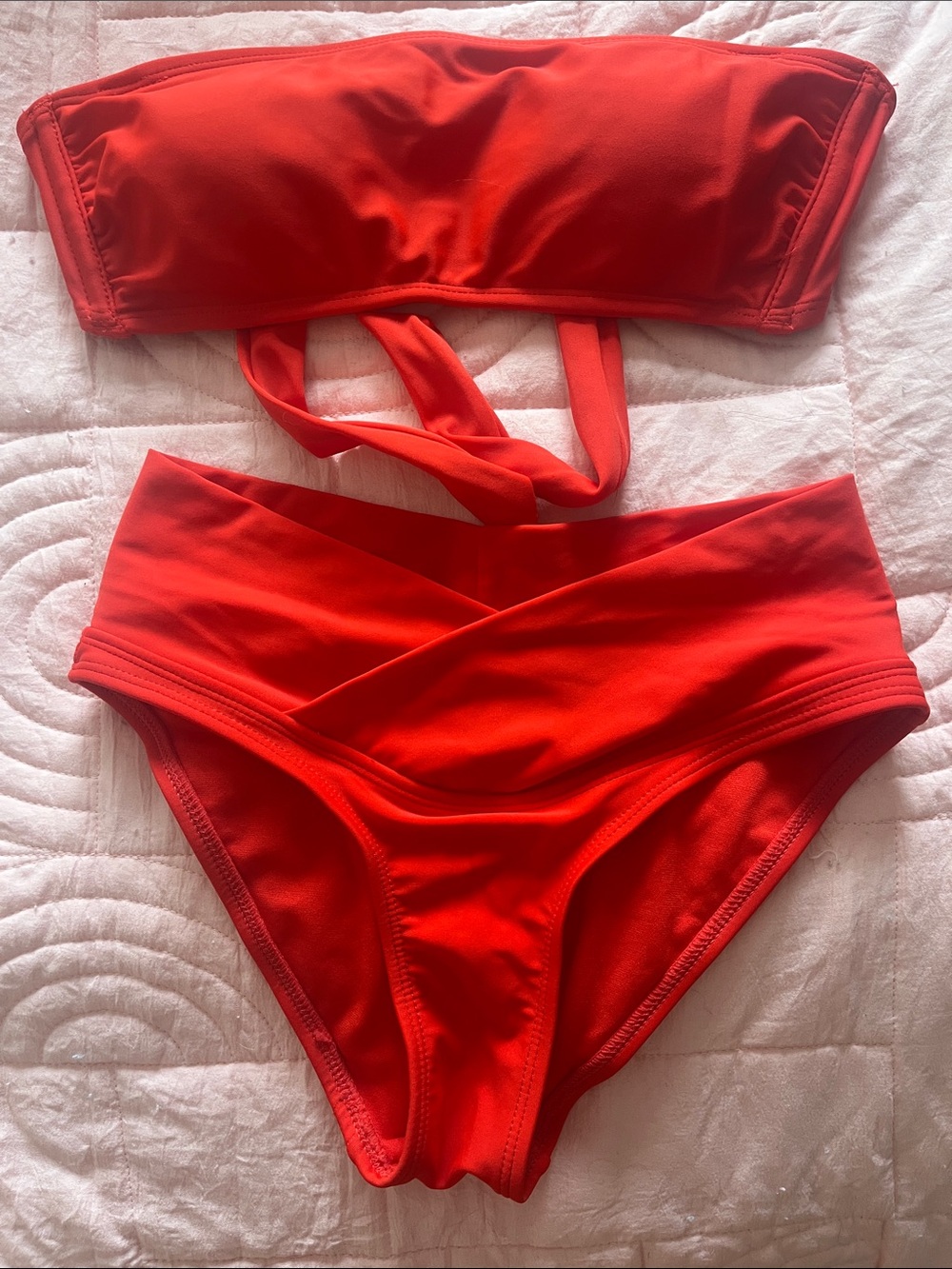 Xhilaration Red Two-Piece Bikini Set - Bandeau Top & High Waist Crossover Bottom